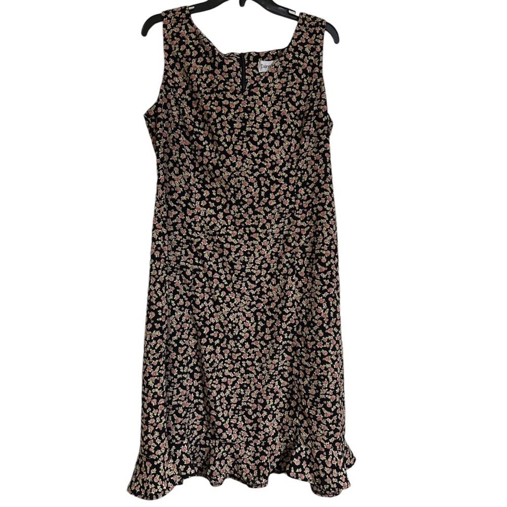 Danny & Nicole Black Ditsy Floral V-Neck Maxi Dress 90s Y2K Sz 14